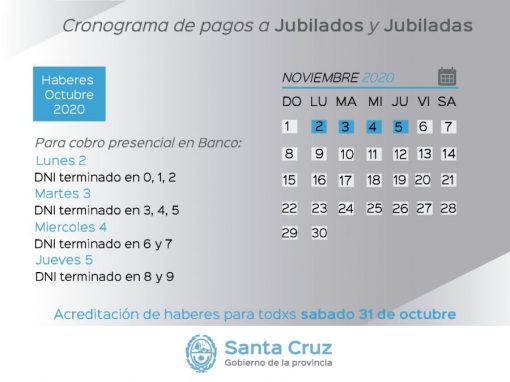 Cronograma de pago de jubilados y jubiladas de la provincia con terminación de DNI