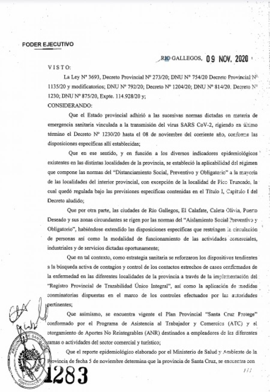 Continúa el aislamiento obligatorio en Río Gallegos, Caleta Olivia, El Calafate y Puerto Deseado