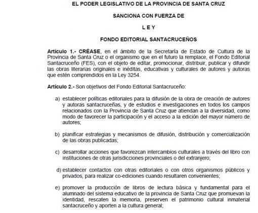 CRÉASE, en el ámbito de la Secretaría de Estado de Cultura el Fondo Editorial Santacruceño (FES)