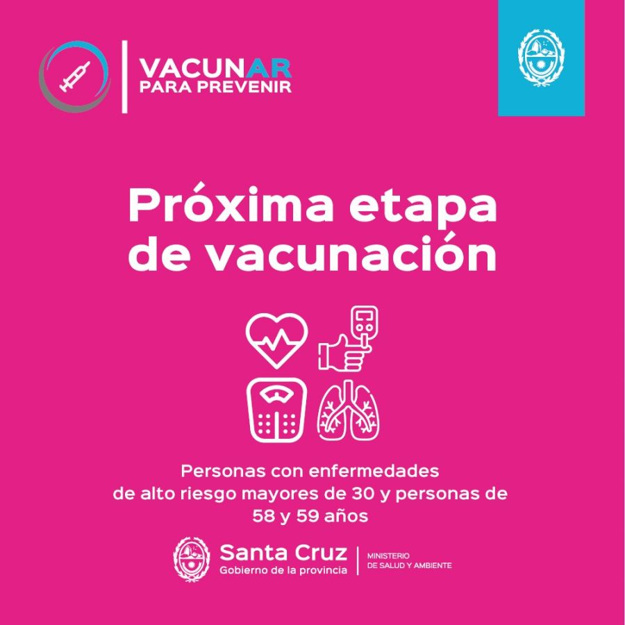 Habilitan turnos para personas mayores a 30 años con enfermedades graves y para aquellas entre 58 y 59 años