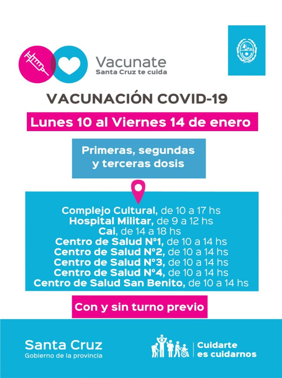 Del 10 al 14 de enero: detalles de los puestos de vacunación y testeos