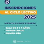 Inscripciones al Ciclo Lectivo 2025: Sala de 3 y 4 Años, Primer Grado y Primer Año